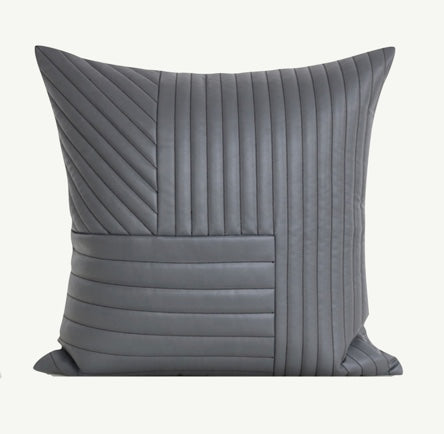 MAZE- 20" FAUX QUILTED LEATHER THROW PILLOW