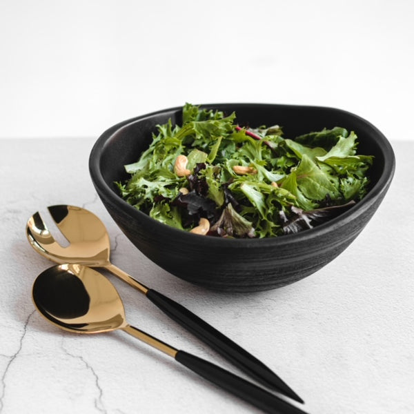 BLACK & GOLD SALAD SEVERS WITH NEAT BLACK HANDLES