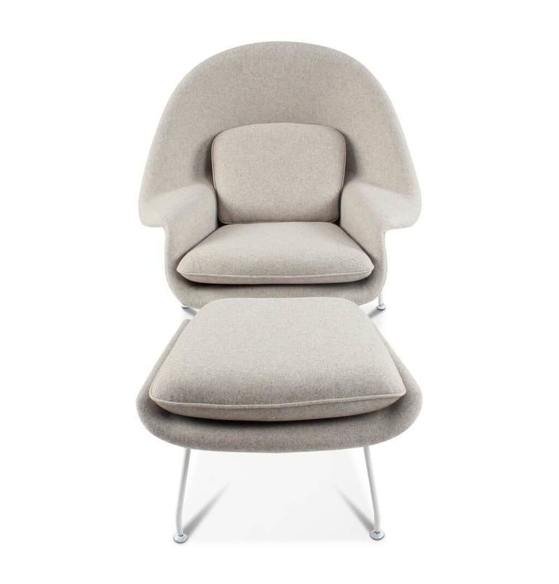 Daire Chair & Ottoman - Light Grey Cashmere Wool - White Metal Base - GFURN