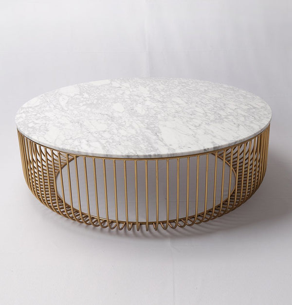 Mie Coffee Table - Carrara Marble Top & Gold Base - GFURN